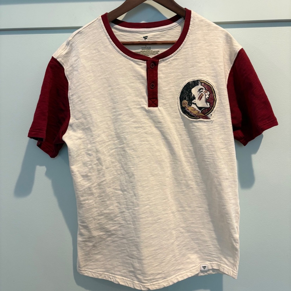 Fanatics Henley Shirt Mens XL Cream Garnet Florida State‎ Seminoles FSU Logo